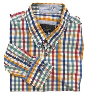 Vedoneire Button Down Shirt Multi-Color Plaid Long Sleeve Casual Mens Size Large